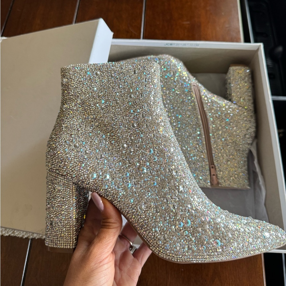 Betsey Johnson Silver Glitter Ankle Booties